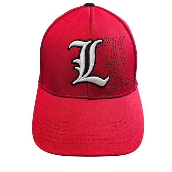 Louisville Cardinals Fitted Hat Red L Logo Script Embroidered Perforated NCAA - Picture 1 of 11